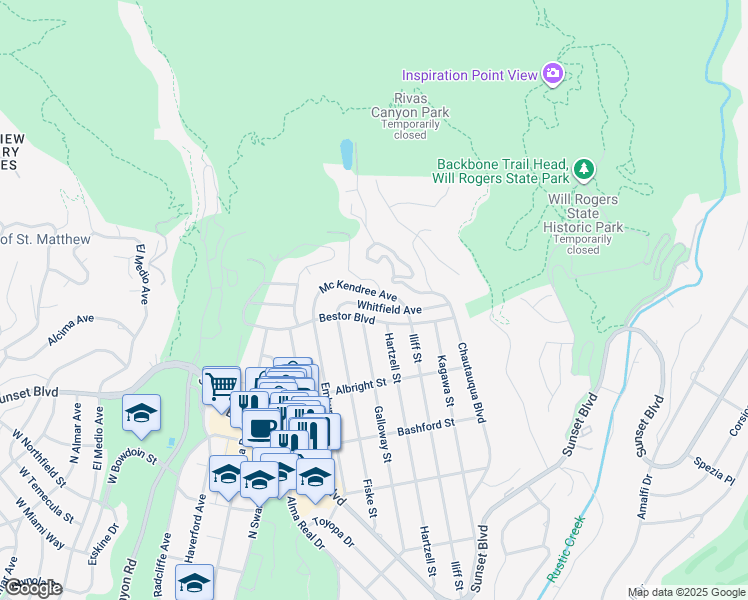 map of restaurants, bars, coffee shops, grocery stores, and more near 14800 Mc Kendree Avenue in Los Angeles