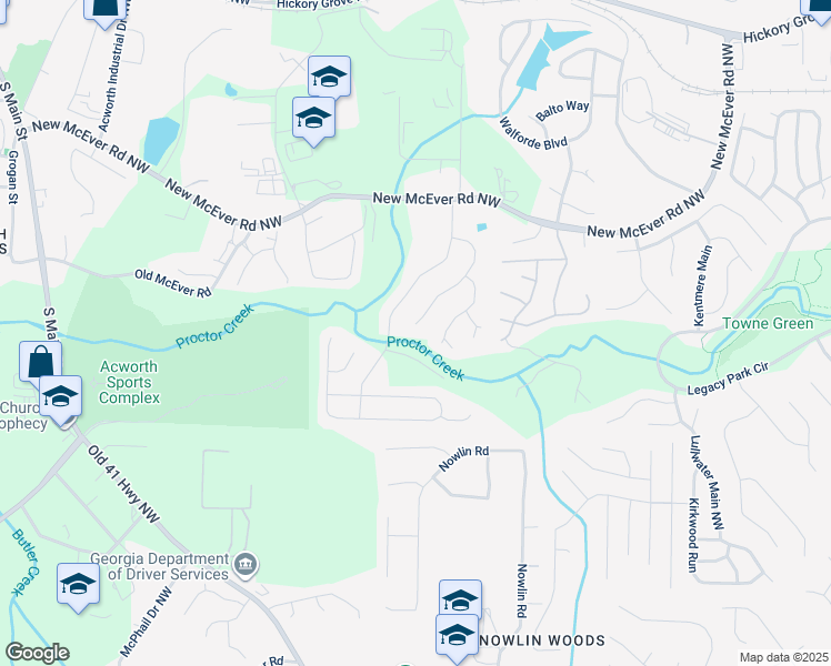 map of restaurants, bars, coffee shops, grocery stores, and more near 4000 Mcpherson Drive in Acworth