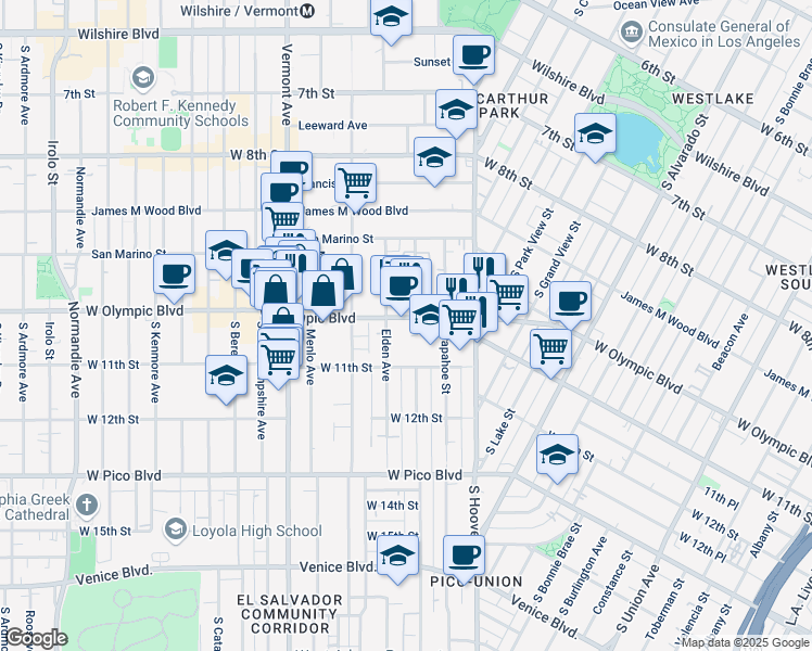 map of restaurants, bars, coffee shops, grocery stores, and more near in Los Angeles