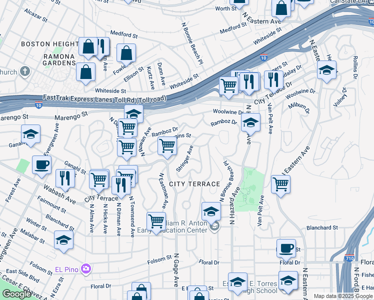 map of restaurants, bars, coffee shops, grocery stores, and more near 3804 Pomeroy Street in Los Angeles