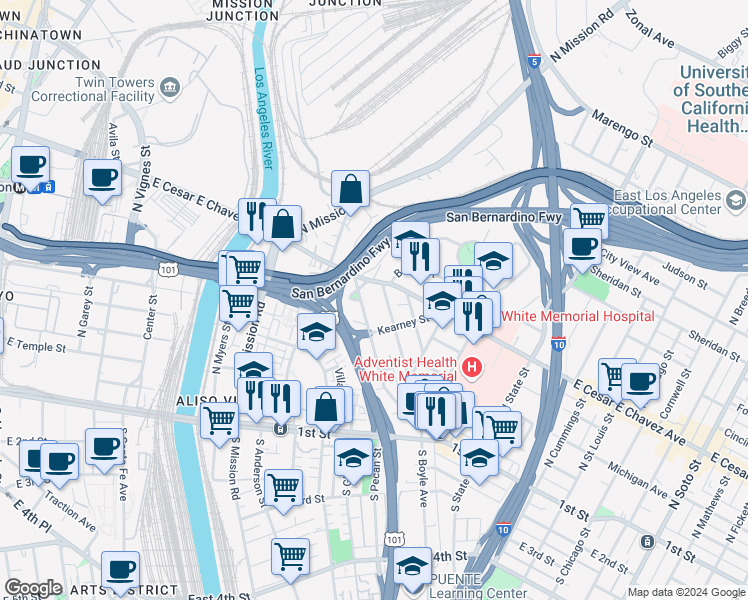 map of restaurants, bars, coffee shops, grocery stores, and more near 1330 Summit Avenue in Los Angeles