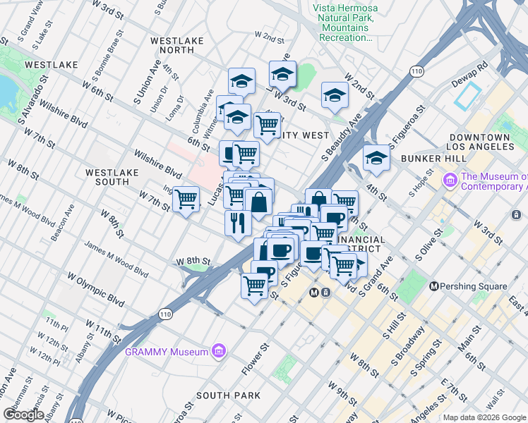 map of restaurants, bars, coffee shops, grocery stores, and more near in Los Angeles