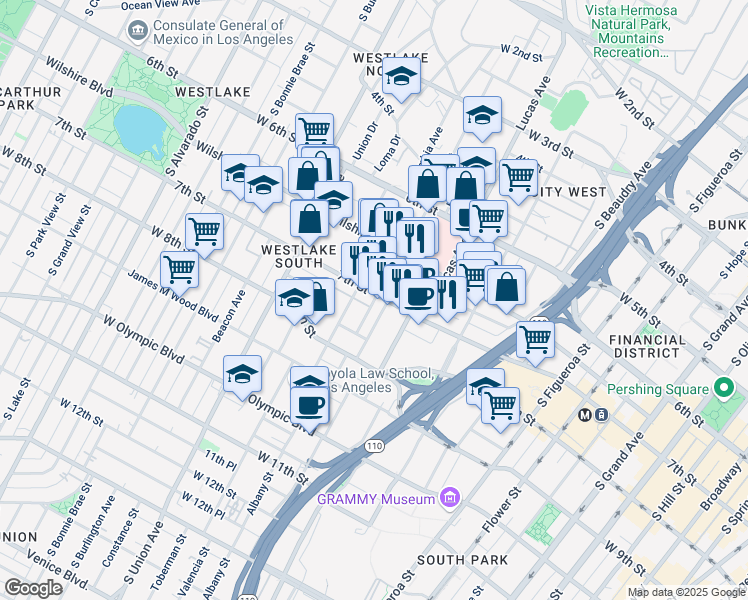 map of restaurants, bars, coffee shops, grocery stores, and more near 720 Hartford Avenue in Los Angeles