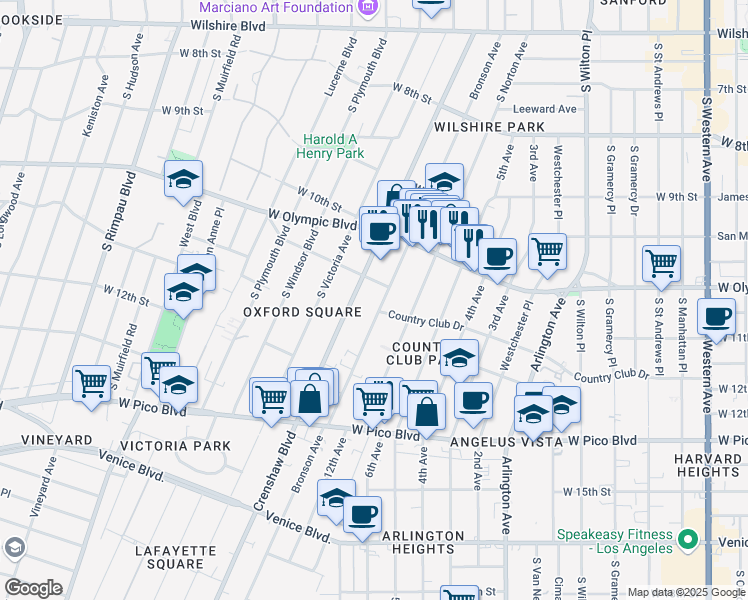 map of restaurants, bars, coffee shops, grocery stores, and more near 4026 Country Club Drive in Los Angeles