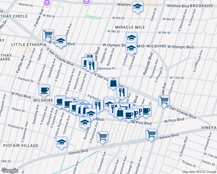 map of restaurants, bars, coffee shops, grocery stores, and more near 1262 South Burnside Avenue in Los Angeles
