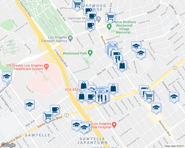 map of restaurants, bars, coffee shops, grocery stores, and more near 1500 Camden Avenue in Los Angeles