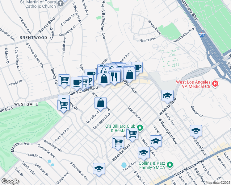 map of restaurants, bars, coffee shops, grocery stores, and more near 11818 Dorothy Street in Los Angeles