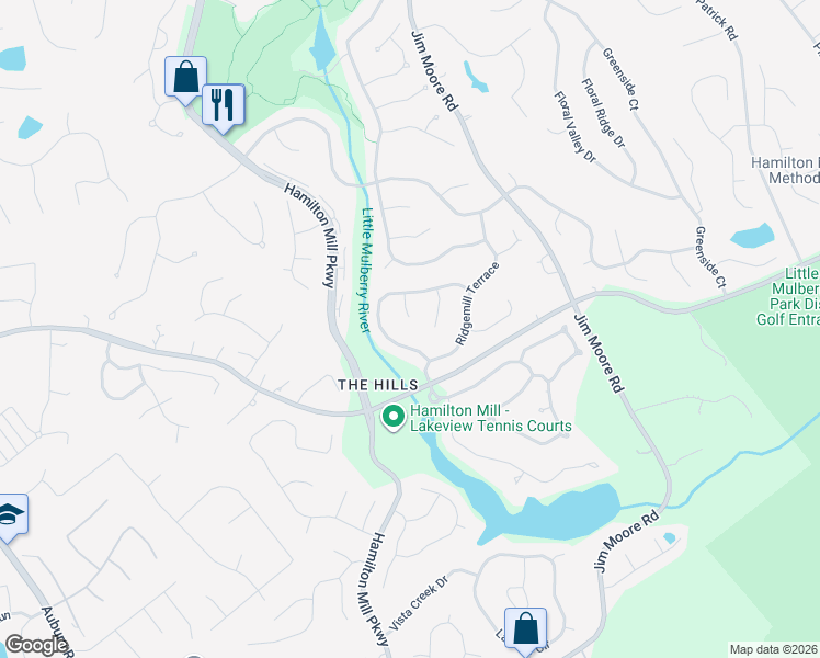 map of restaurants, bars, coffee shops, grocery stores, and more near 1702 Green Farm Circle Northeast in Dacula