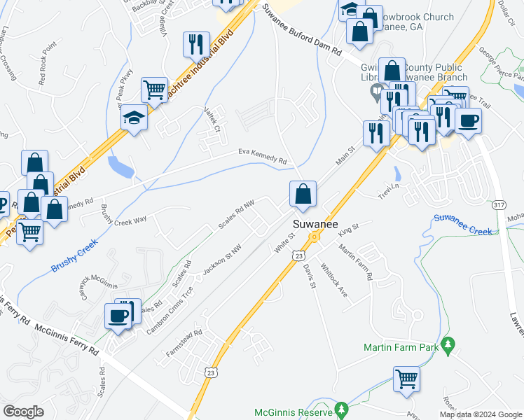 map of restaurants, bars, coffee shops, grocery stores, and more near 684 Jackson Street Northwest in Suwanee