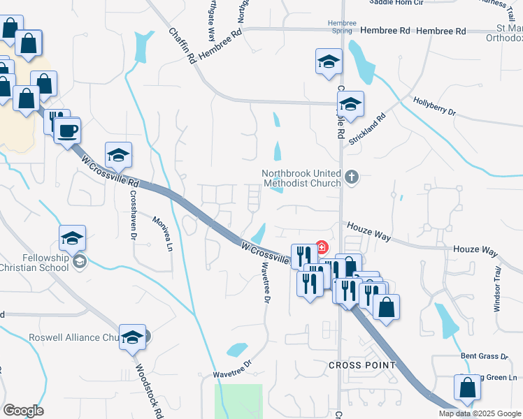 map of restaurants, bars, coffee shops, grocery stores, and more near 2006 Towneship Trail in Roswell