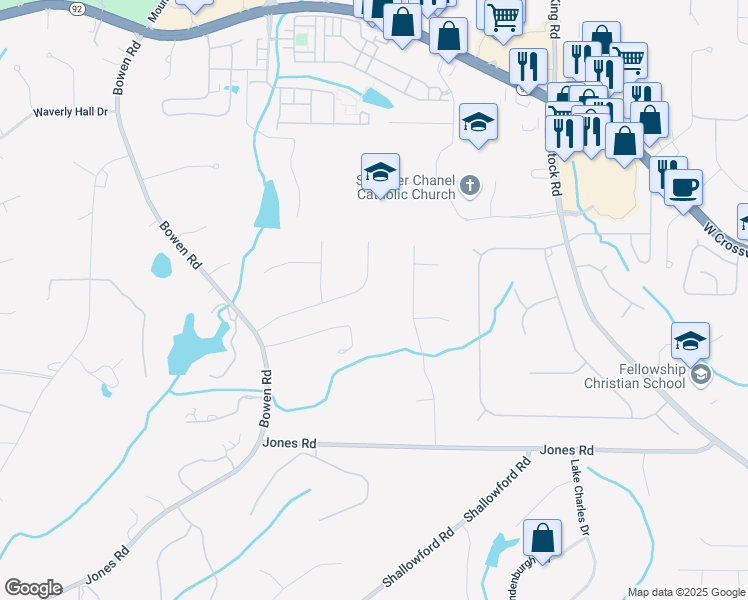 map of restaurants, bars, coffee shops, grocery stores, and more near 11185 Willow Wood Drive in Roswell