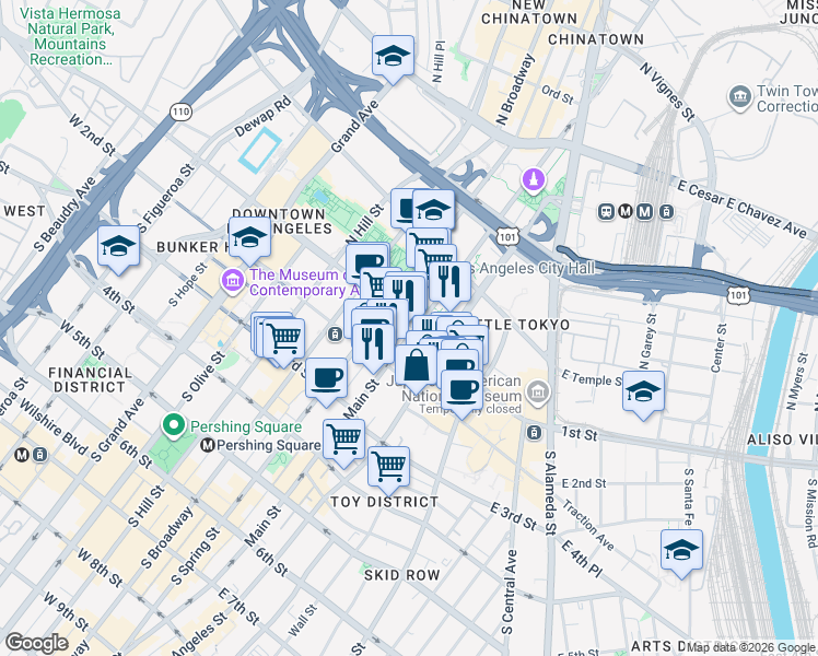 map of restaurants, bars, coffee shops, grocery stores, and more near in 