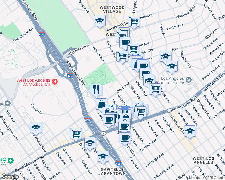 map of restaurants, bars, coffee shops, grocery stores, and more near 1500 Camden Avenue in Los Angeles