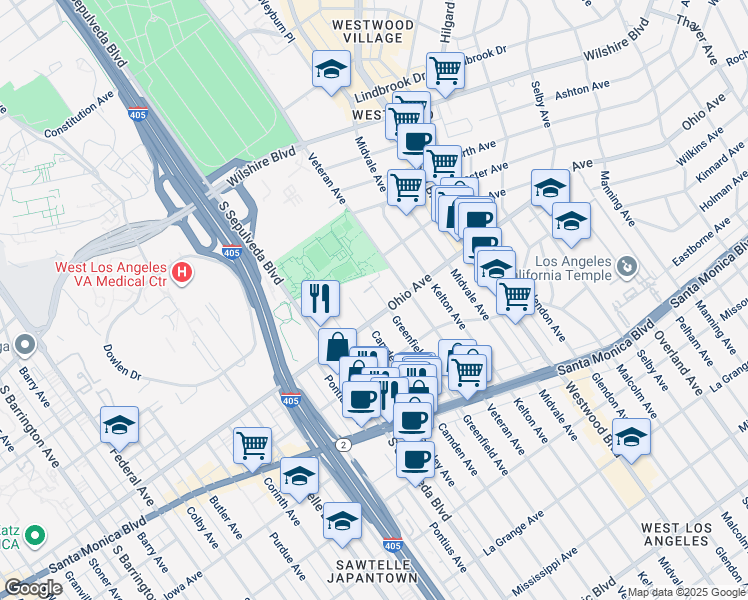 map of restaurants, bars, coffee shops, grocery stores, and more near 1500 Camden Avenue in Los Angeles