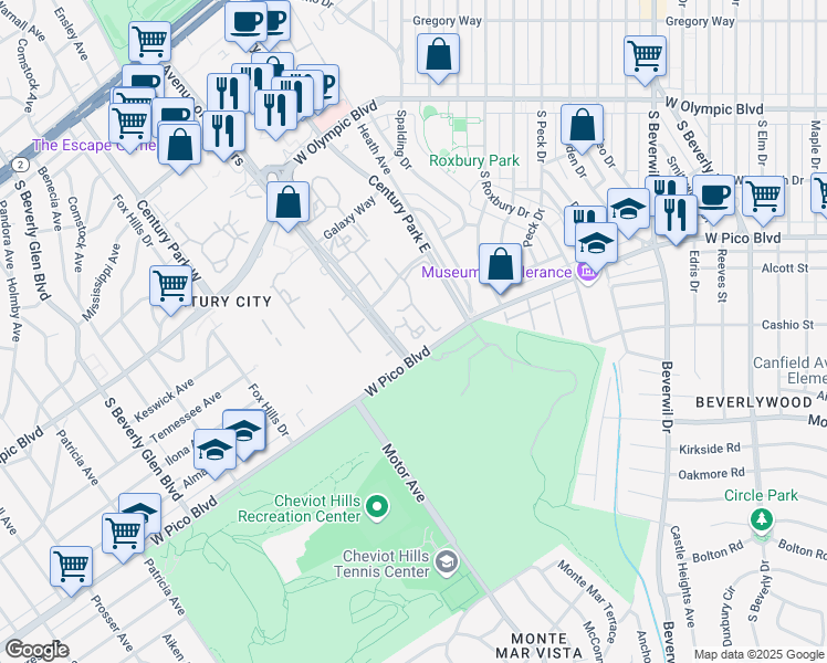 map of restaurants, bars, coffee shops, grocery stores, and more near in Los Angeles