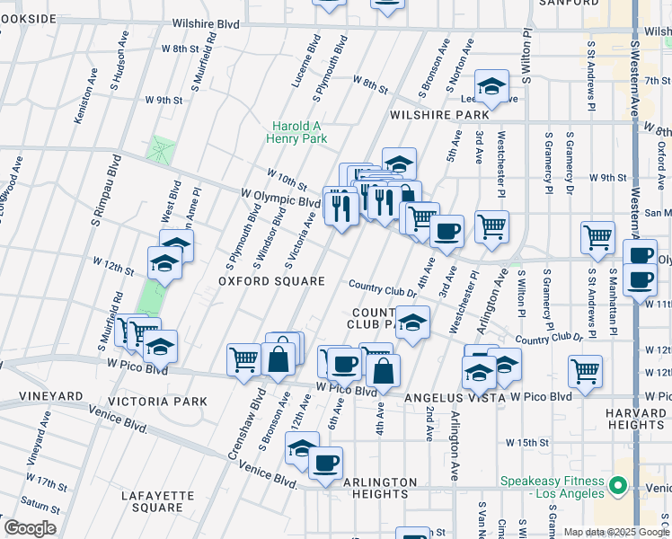 map of restaurants, bars, coffee shops, grocery stores, and more near 1117 South Bronson Avenue in Los Angeles