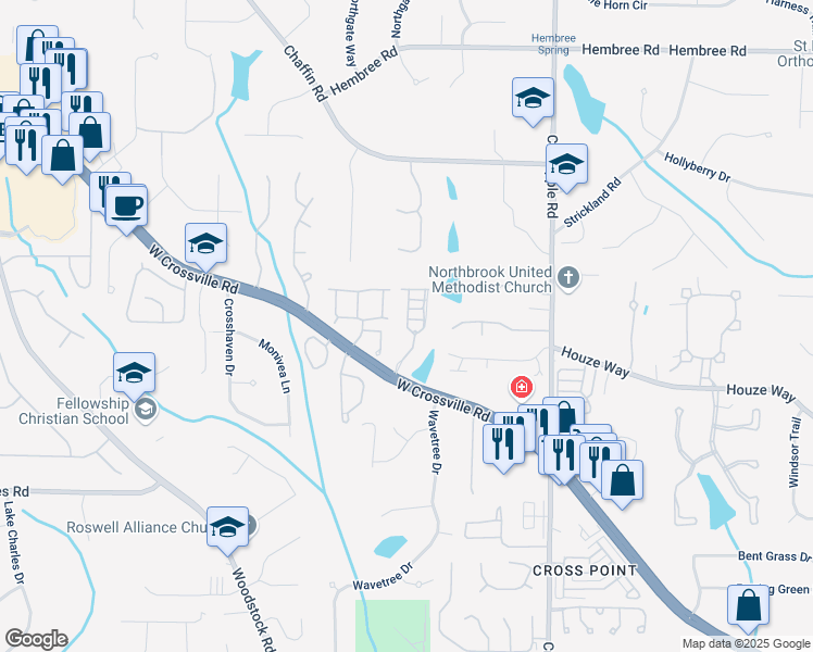 map of restaurants, bars, coffee shops, grocery stores, and more near 2006 Towneship Trail in Roswell