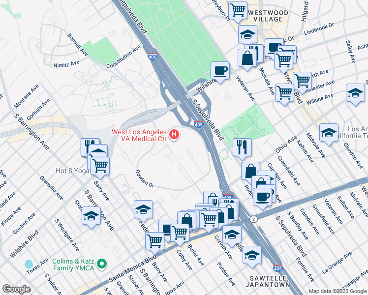 map of restaurants, bars, coffee shops, grocery stores, and more near in VETERANS ADMINISTRATION