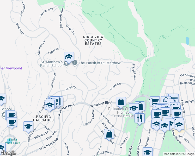 map of restaurants, bars, coffee shops, grocery stores, and more near 1053 Maroney Lane in Los Angeles