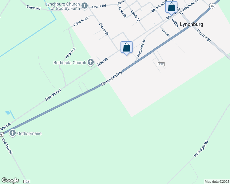 map of restaurants, bars, coffee shops, grocery stores, and more near in Lynchburg