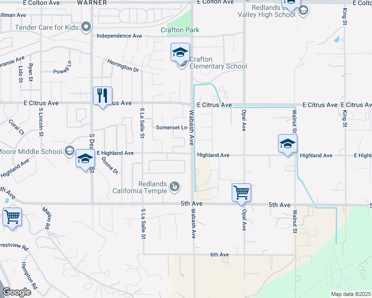 map of restaurants, bars, coffee shops, grocery stores, and more near 163 Orange Park in Redlands