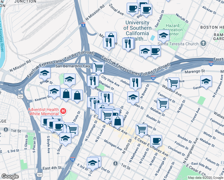 map of restaurants, bars, coffee shops, grocery stores, and more near 2008 City View Avenue in Los Angeles