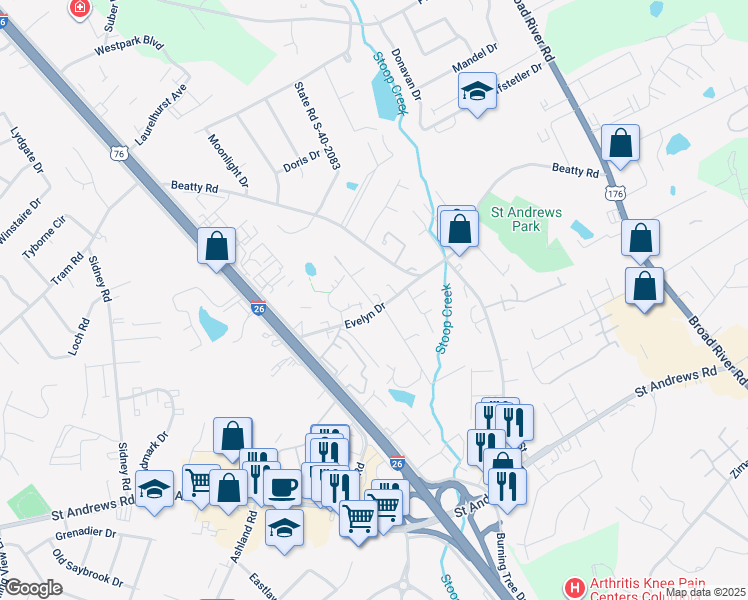 map of restaurants, bars, coffee shops, grocery stores, and more near 3730 Elberta Street in Columbia