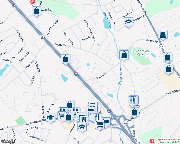 map of restaurants, bars, coffee shops, grocery stores, and more near 3800 Elberta Street in Columbia