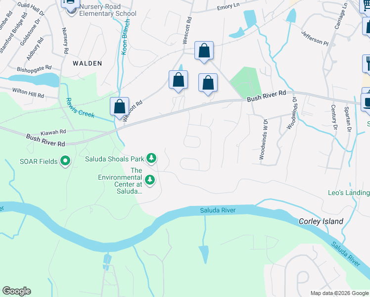 map of restaurants, bars, coffee shops, grocery stores, and more near 289 Rolling Rock Road in Columbia