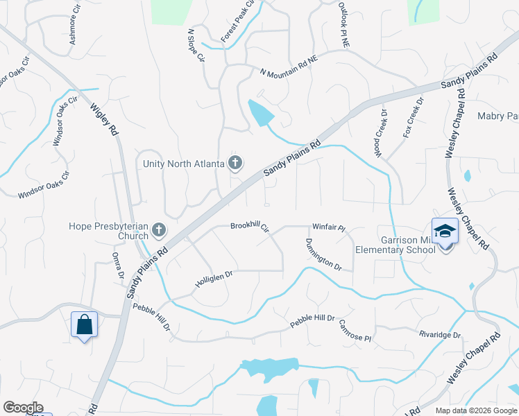 map of restaurants, bars, coffee shops, grocery stores, and more near 3502 Fuschia Drive in Marietta