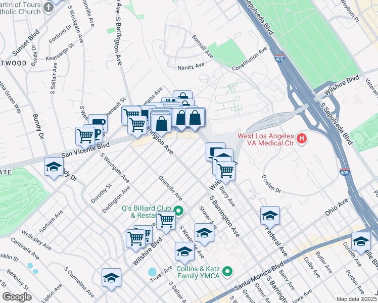 map of restaurants, bars, coffee shops, grocery stores, and more near 11627 Mayfield Avenue in Los Angeles
