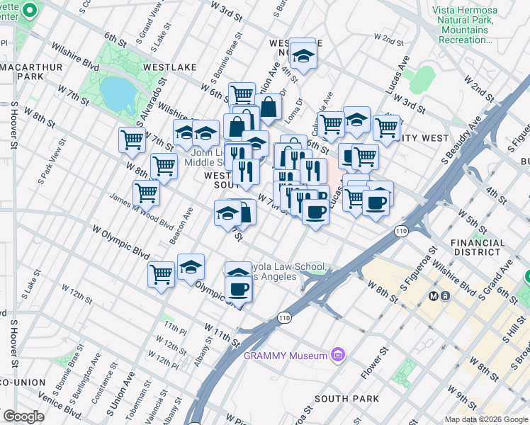 map of restaurants, bars, coffee shops, grocery stores, and more near in Los Angeles