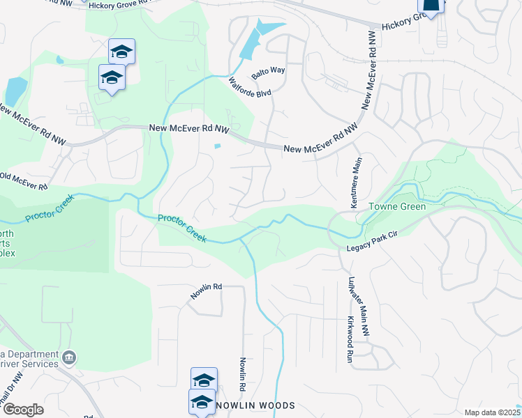 map of restaurants, bars, coffee shops, grocery stores, and more near 3148 Forest Grove Trail in Acworth