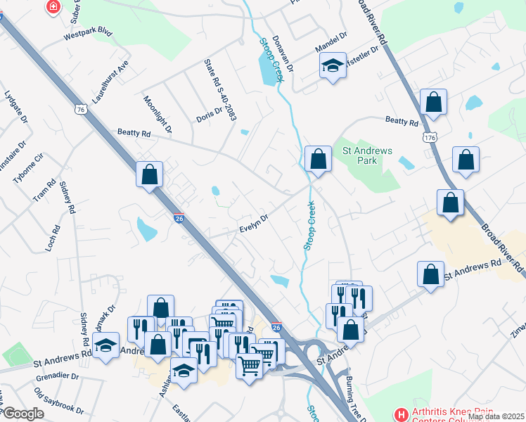 map of restaurants, bars, coffee shops, grocery stores, and more near 3734 Elberta Street in Columbia
