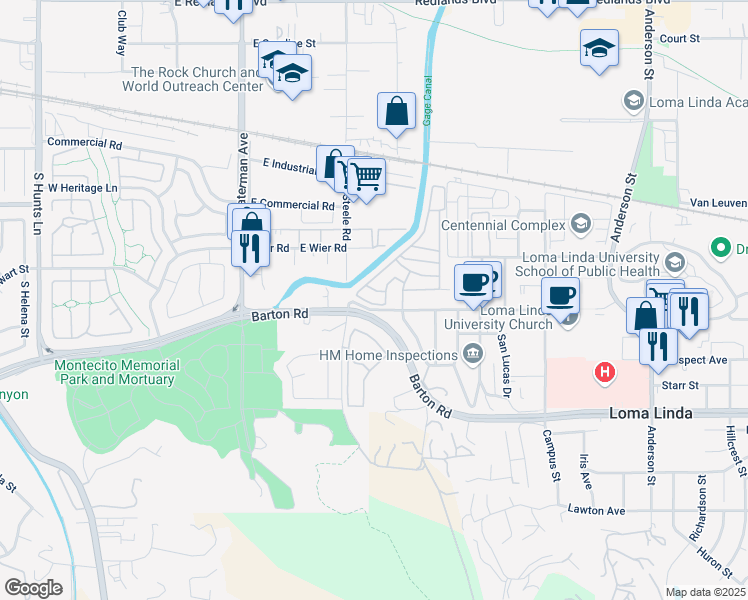 map of restaurants, bars, coffee shops, grocery stores, and more near 210 East Manchester Lane in San Bernardino