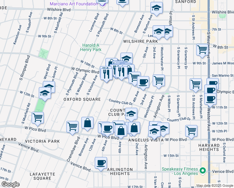 map of restaurants, bars, coffee shops, grocery stores, and more near 1059 South Norton Avenue in Los Angeles