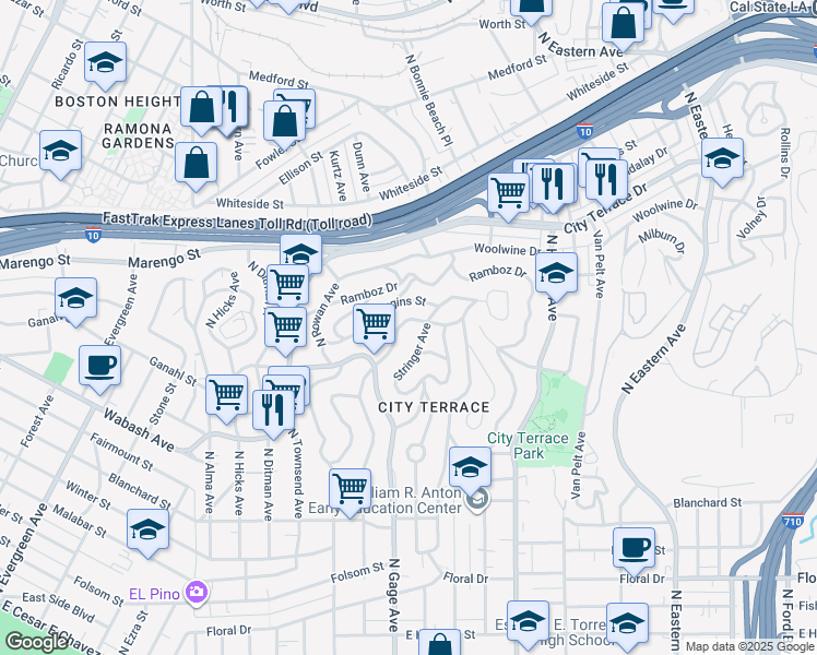 map of restaurants, bars, coffee shops, grocery stores, and more near 3814 Bostwick Street in Los Angeles