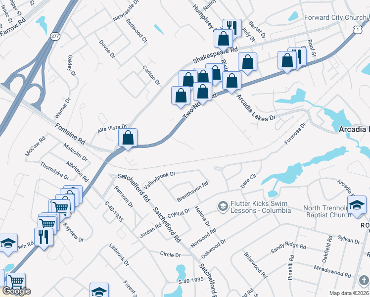 map of restaurants, bars, coffee shops, grocery stores, and more near 5842 Spring Court in Columbia