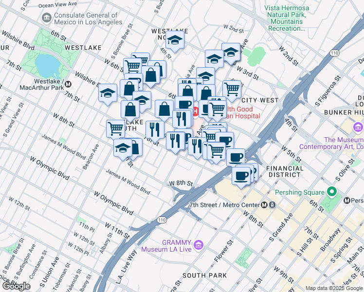 map of restaurants, bars, coffee shops, grocery stores, and more near 1230 Ingraham Street in Los Angeles