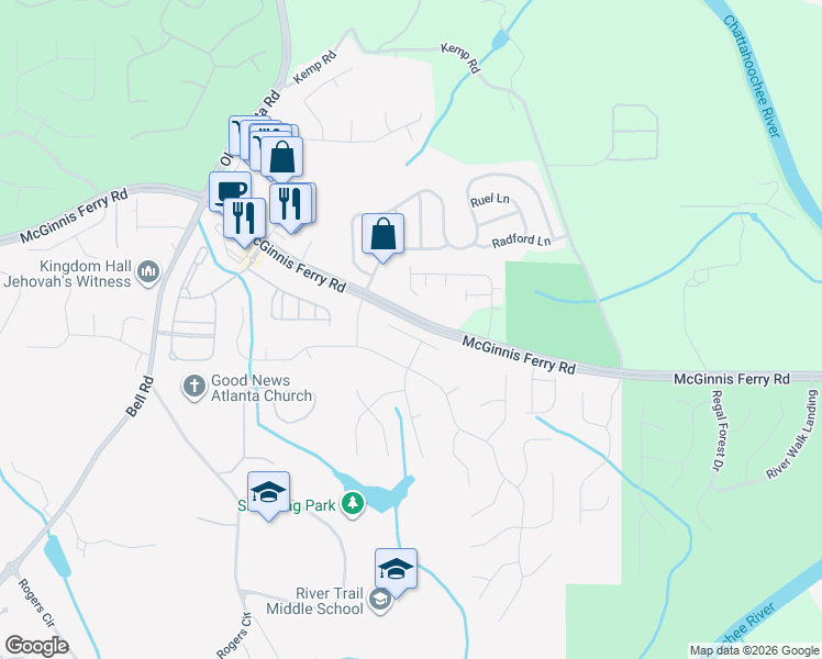 map of restaurants, bars, coffee shops, grocery stores, and more near 940 Blackmar Way in Suwanee