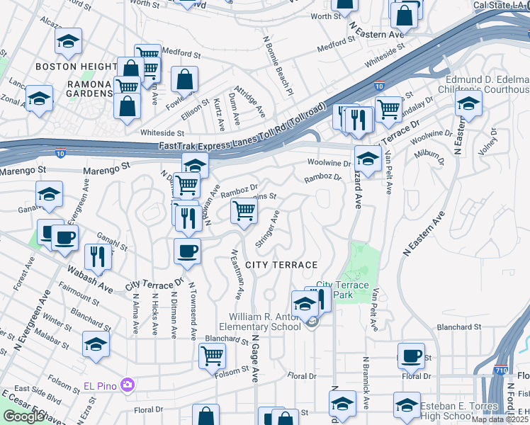 map of restaurants, bars, coffee shops, grocery stores, and more near 3814 Bostwick Street in Los Angeles