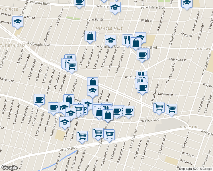 map of restaurants, bars, coffee shops, grocery stores, and more near in Los Angeles