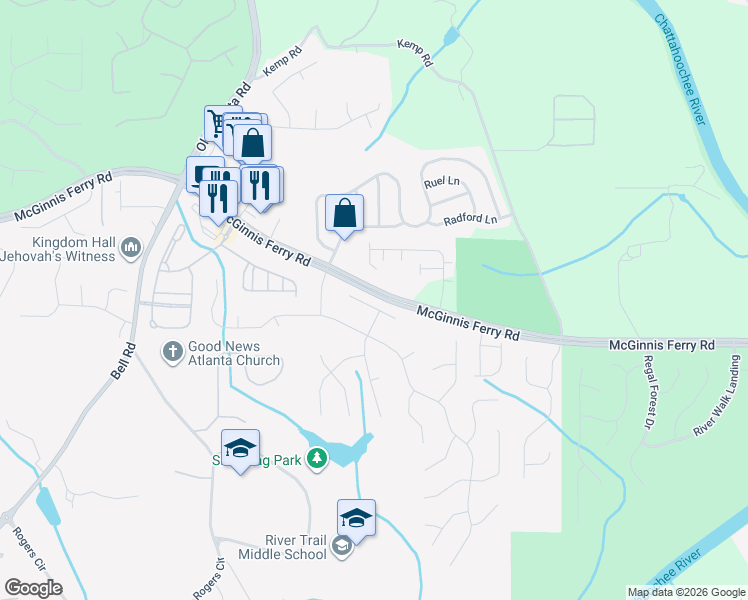 map of restaurants, bars, coffee shops, grocery stores, and more near 940 Blackmar Way in Suwanee