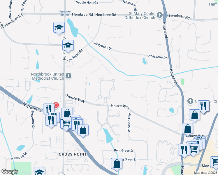 map of restaurants, bars, coffee shops, grocery stores, and more near 1075 Lancaster Square in Roswell