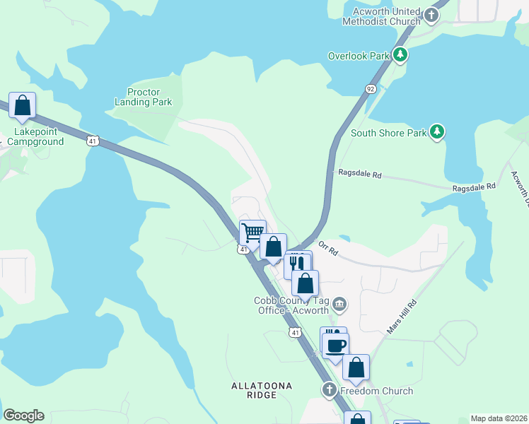 map of restaurants, bars, coffee shops, grocery stores, and more near 3938 Abernathy Farm Way Northwest in Acworth