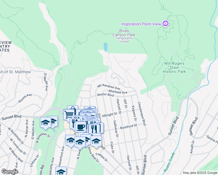 map of restaurants, bars, coffee shops, grocery stores, and more near 14912 Mc Kendree Avenue in Los Angeles