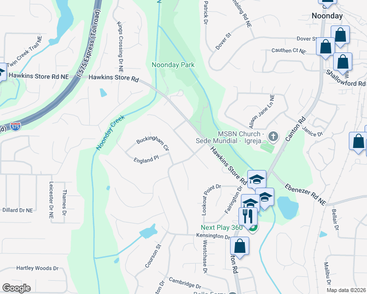 map of restaurants, bars, coffee shops, grocery stores, and more near 570 Charing Cross Drive in Marietta