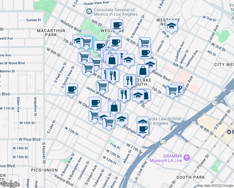 map of restaurants, bars, coffee shops, grocery stores, and more near 1709 West 8th Street in Los Angeles
