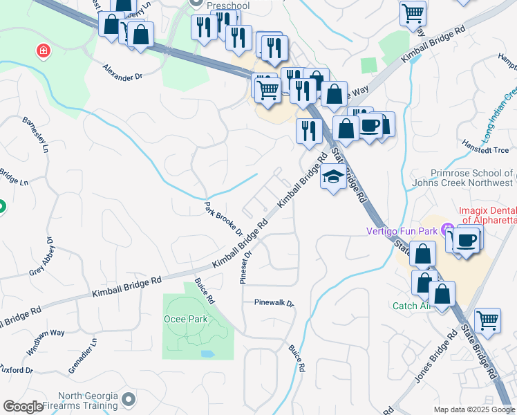 map of restaurants, bars, coffee shops, grocery stores, and more near 426 Vera Park Place in Alpharetta