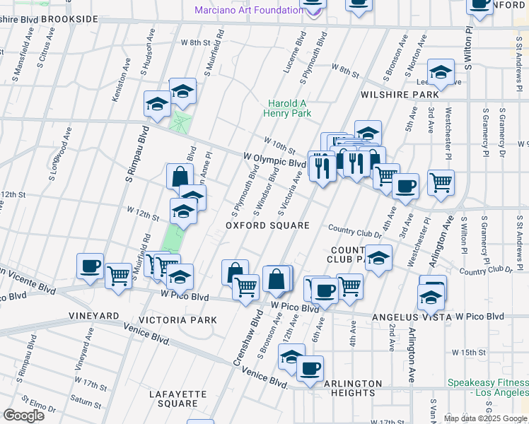 map of restaurants, bars, coffee shops, grocery stores, and more near 1138 South Windsor Boulevard in Los Angeles